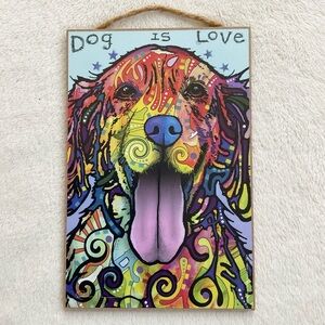 Dean Russo “Dog is Love” Wall Hanging 7x10 – Colorful Dog Art, Printed Signature